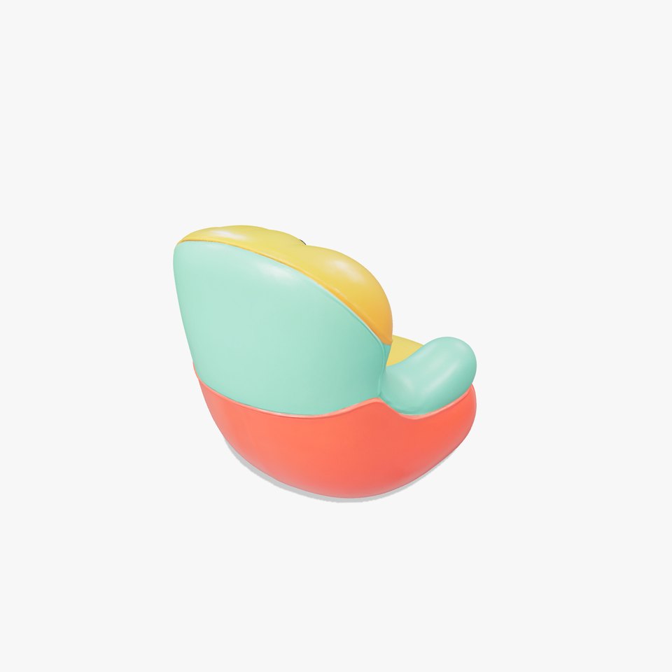 Cartoon Armchair with Rounded Shapes and Fun Pillow Faces